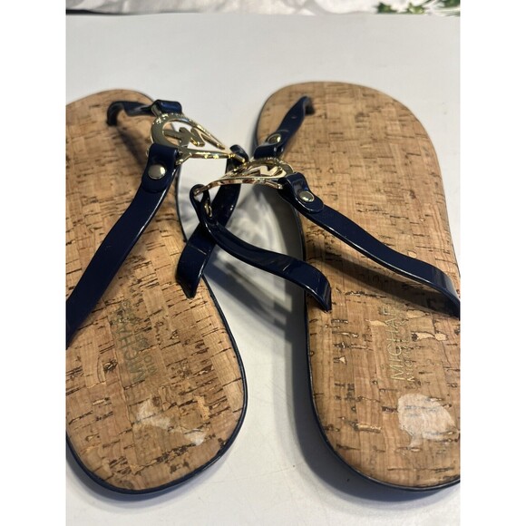 Michael Kors jet set jelly Cork flip flop MK Metal Logo Navy Blue Sz 7 - Picture 6 of 13